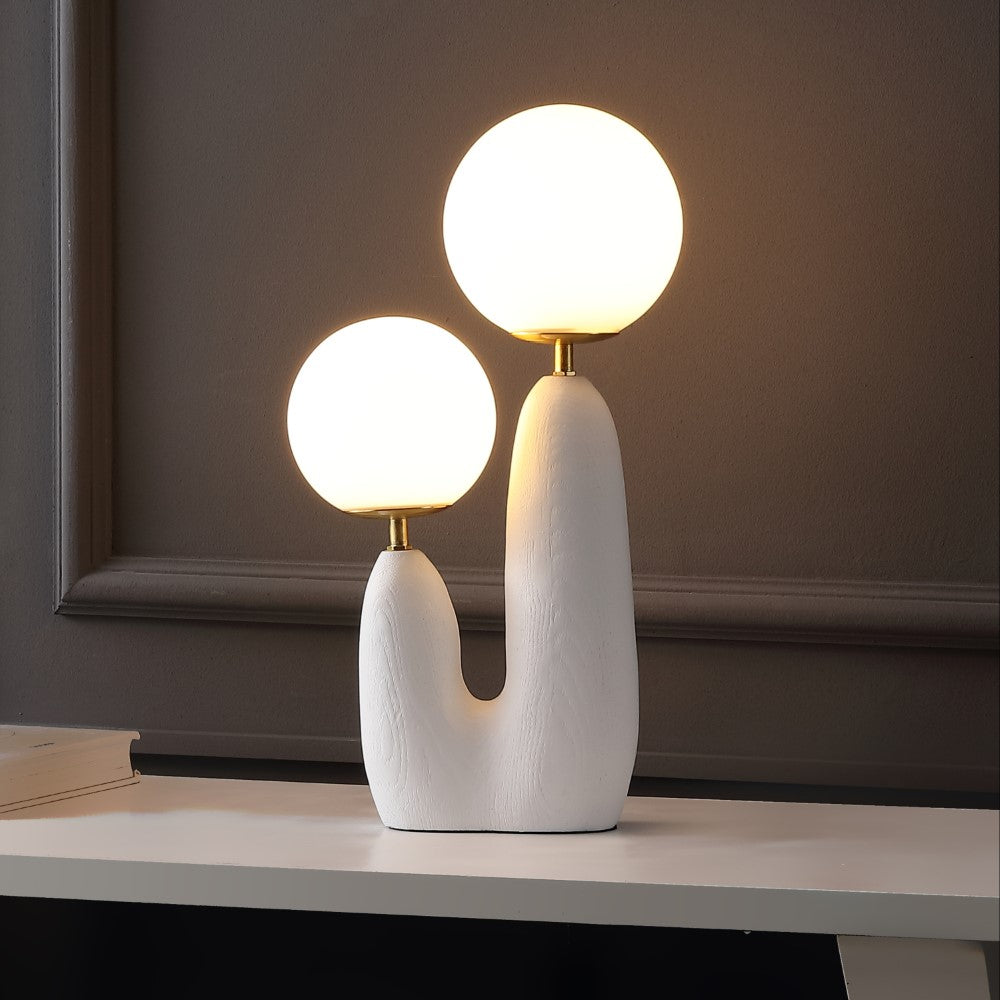Kinzig 17.75" 2-Light Modern Bohemian Resin/Iron/Frosted Glass Danish Cactus LED Table Lamp