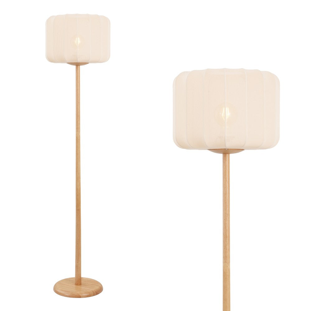 Maryna 59.5 in. Minimalist Modern Teahouse Wood with Ribbed Cocoon Pumpkin Shade LED Floor Lamp