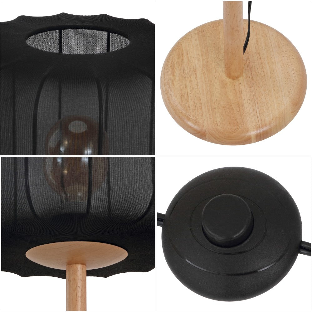 Maryna 59.5 in. Minimalist Modern Teahouse Wood with Ribbed Cocoon Pumpkin Shade LED Floor Lamp