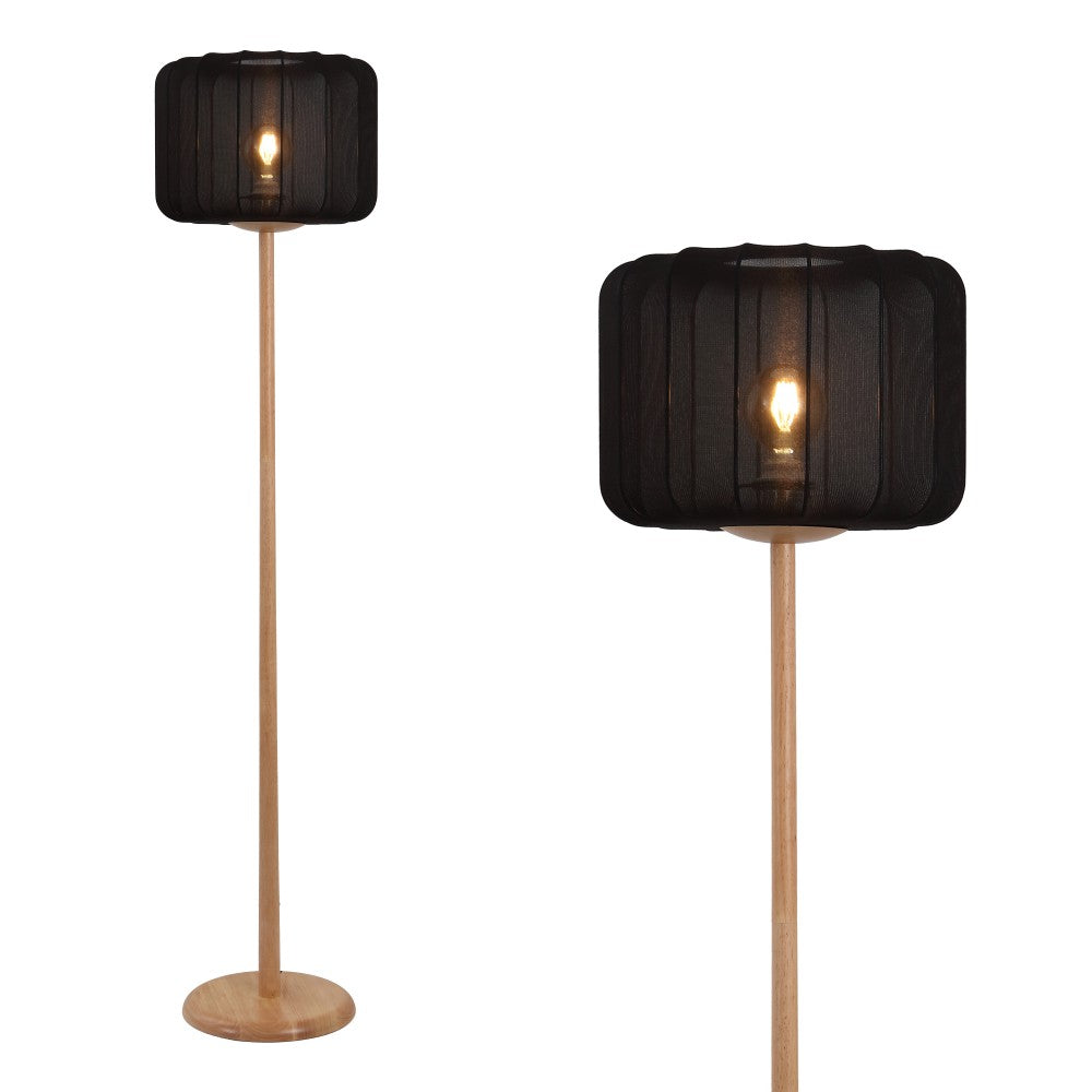 Maryna 59.5 in. Minimalist Modern Teahouse Wood with Ribbed Cocoon Pumpkin Shade LED Floor Lamp