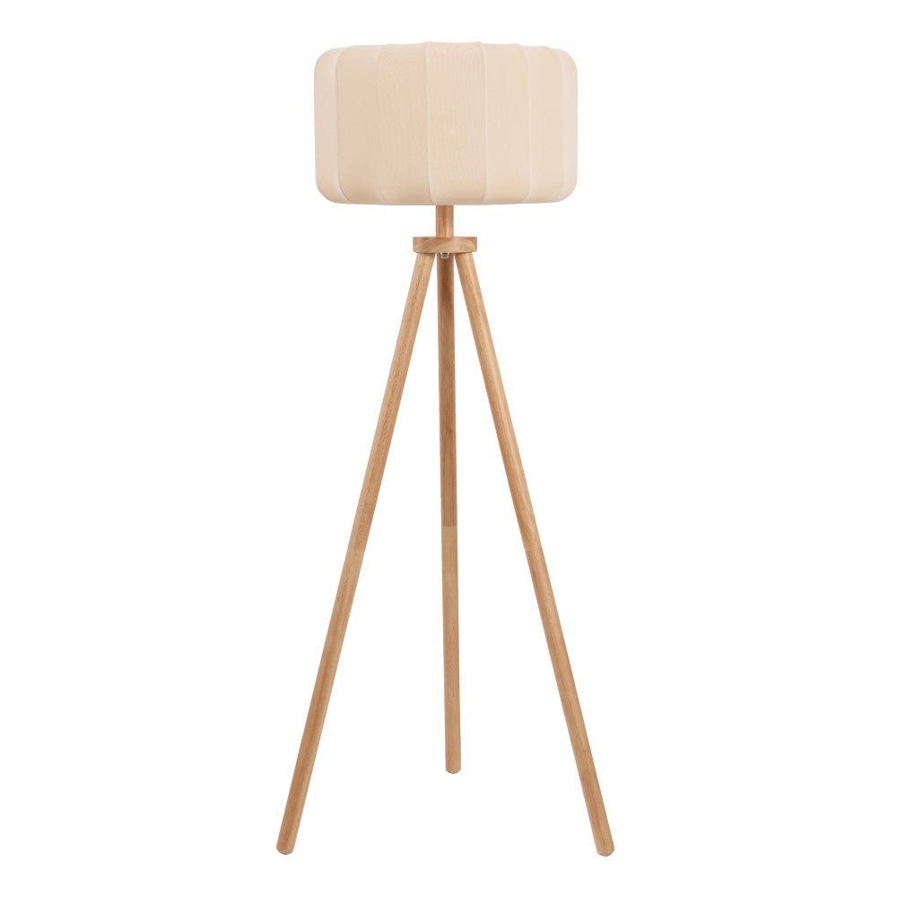 Adriel 52" Mid-Century Modern Tripod Wood with Ribbed Cocoon Pumpkin Shade LED Floor Lamp
