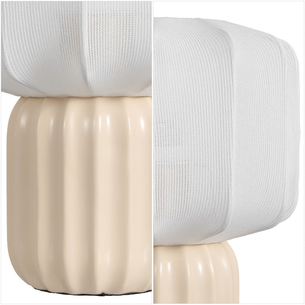 Leola 10 in. Modern Contemporary Ceramic Fluted Mini with Ribbed Cocoon Pumpkin Shade LED Table Lamp
