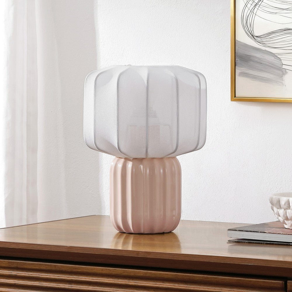 Leola 10 in. Modern Contemporary Ceramic Fluted Mini with Ribbed Cocoon Pumpkin Shade LED Table Lamp