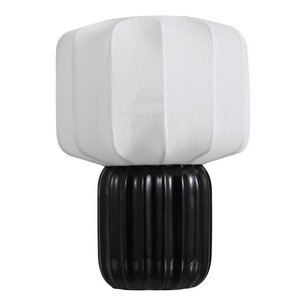 Leola 10 in. Modern Contemporary Ceramic Fluted Mini with Ribbed Cocoon Pumpkin Shade LED Table Lamp