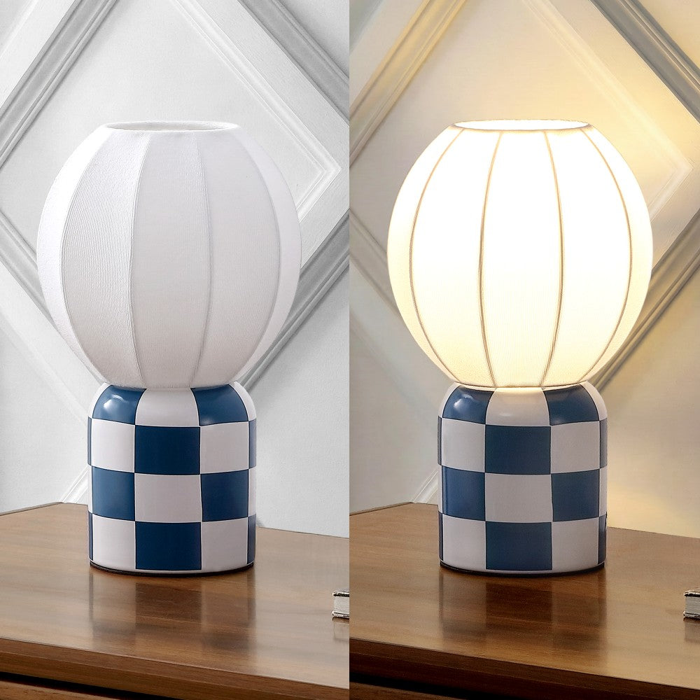 Valarie 10.25" Contemporary Modern Checkerboard Ceramic with Ribbed Cocoon Globe Shade LED Mini Table Lamp
