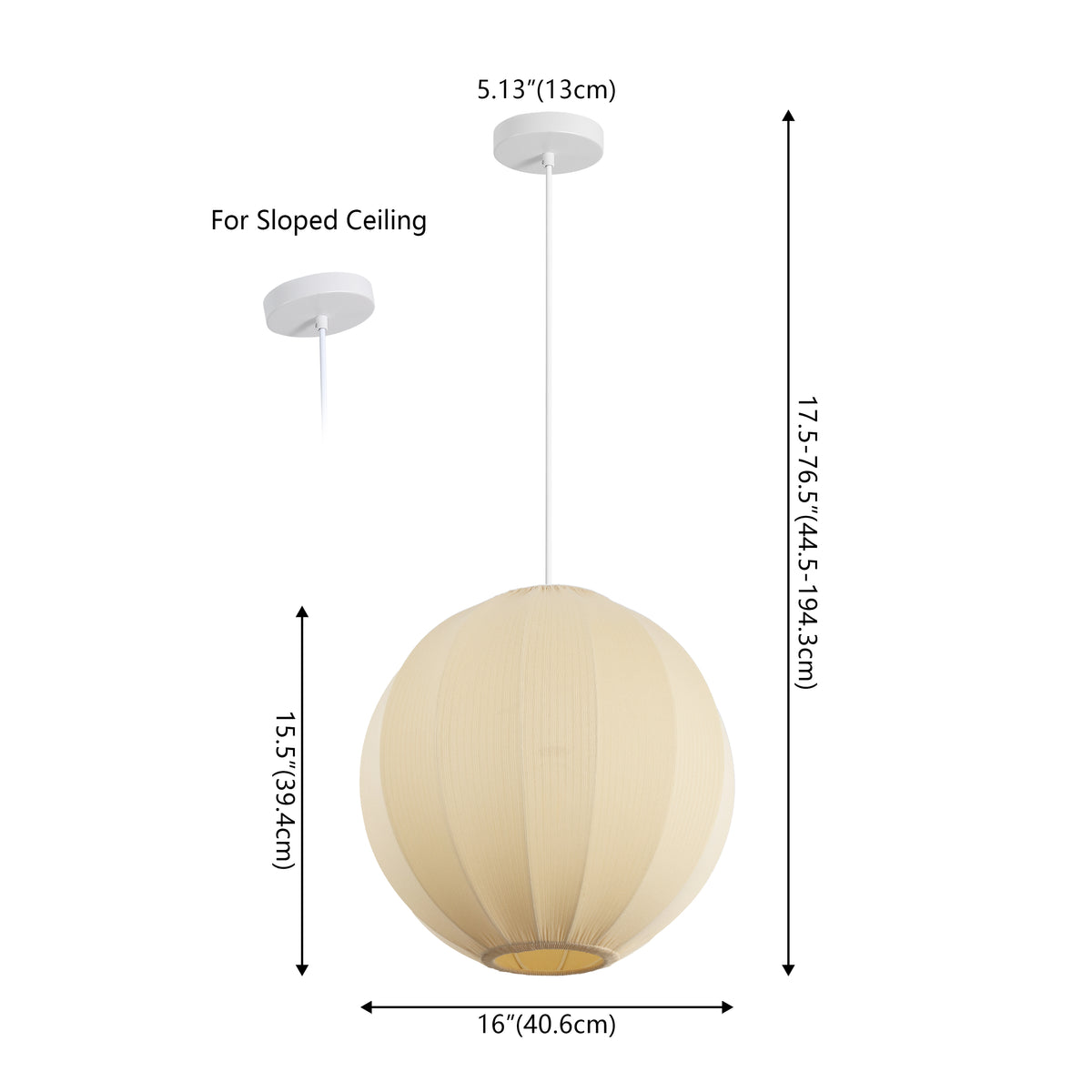 Sia 16" 1-Light Scandinavian Japandi Adjustable Lantern Metal with Ribbed Cocoon Globe Shade LED Pendant