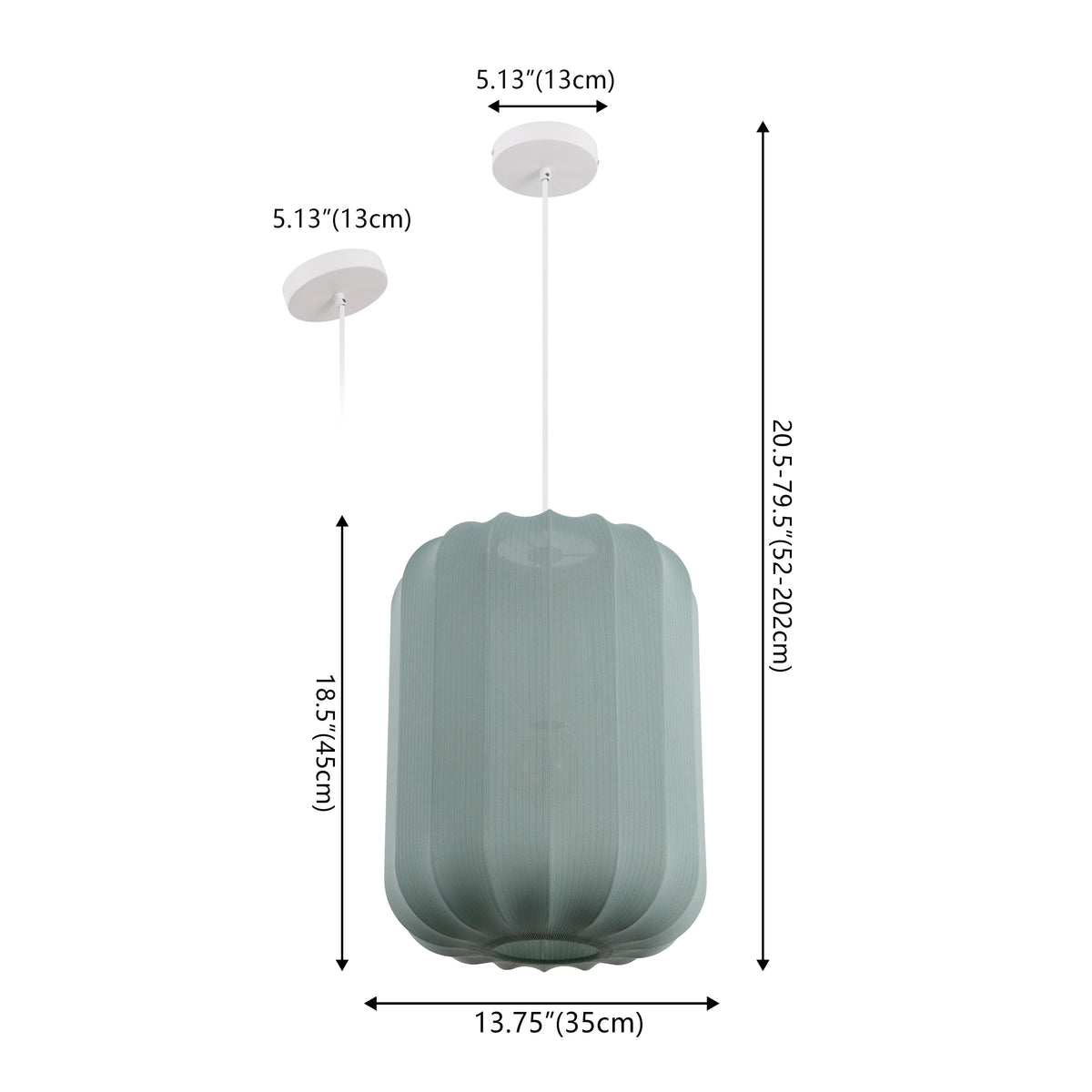 Aurelia 13.75" 1-Light Scandinavian Japandi Adjustable Lantern Metal with Ribbed Cocoon Capsule Shade LED Pendant