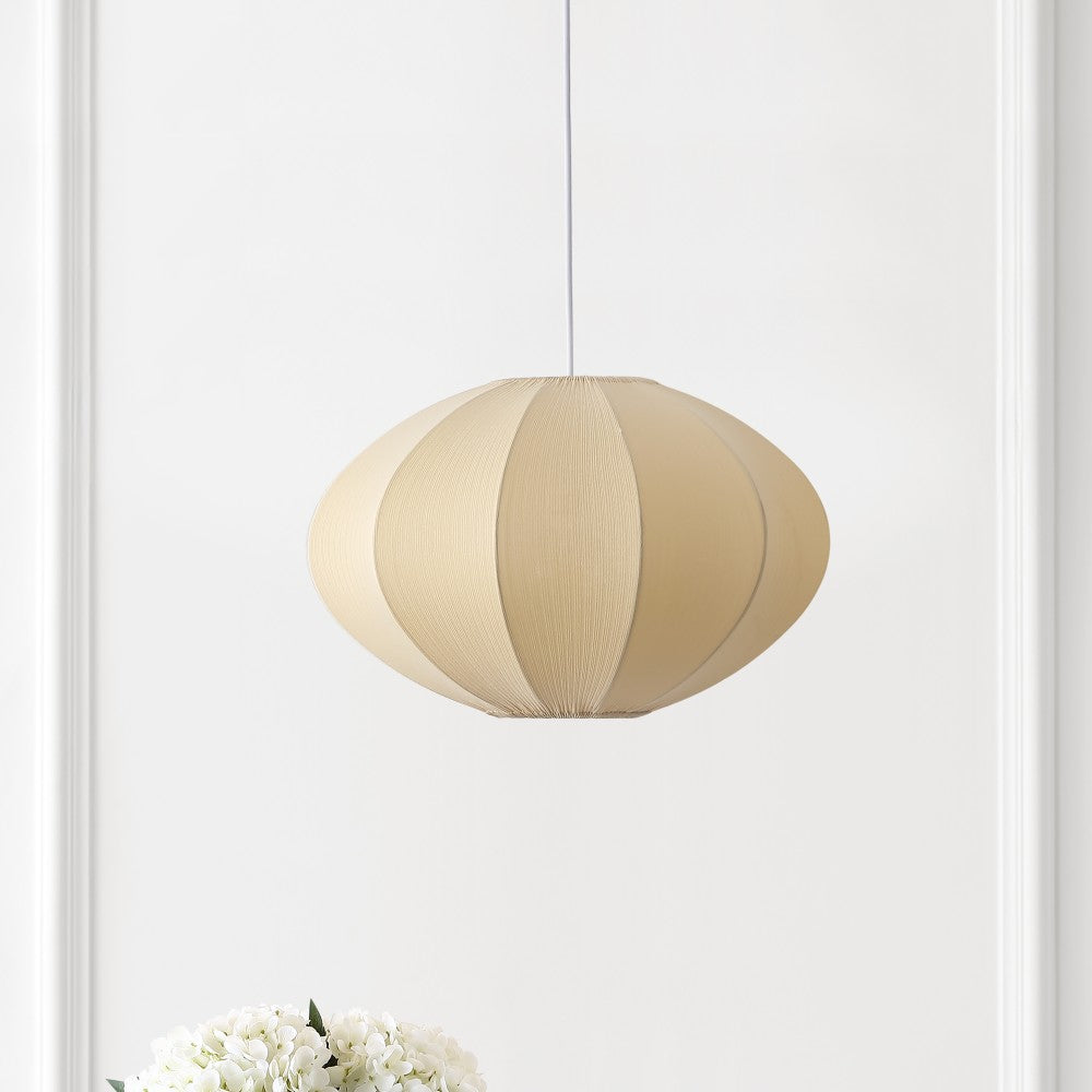 Kira 18.38" 1-Light Scandinavian Japandi Adjustable Lantern Metal with Ribbed Cocoon UFO Saucer Shade LED Pendant