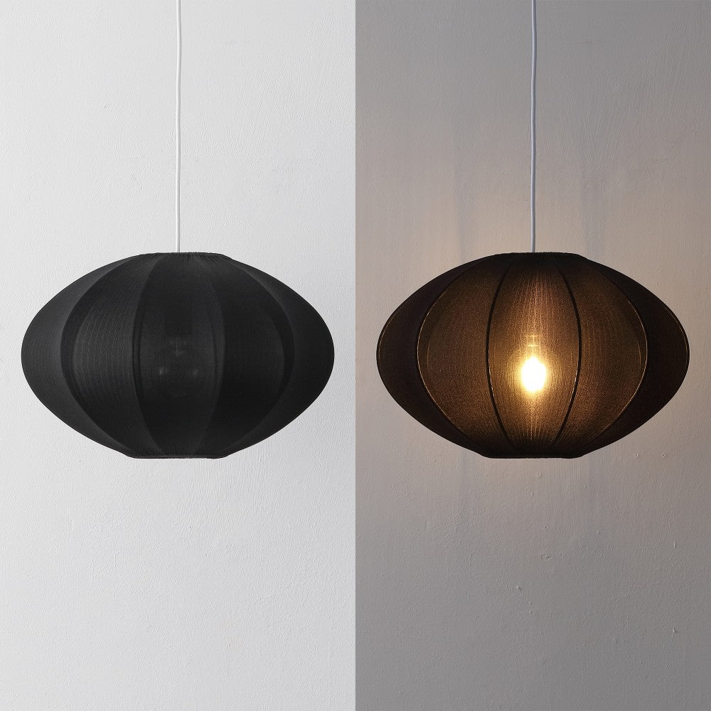 Kira 18.38" 1-Light Scandinavian Japandi Adjustable Lantern Metal with Ribbed Cocoon UFO Saucer Shade LED Pendant