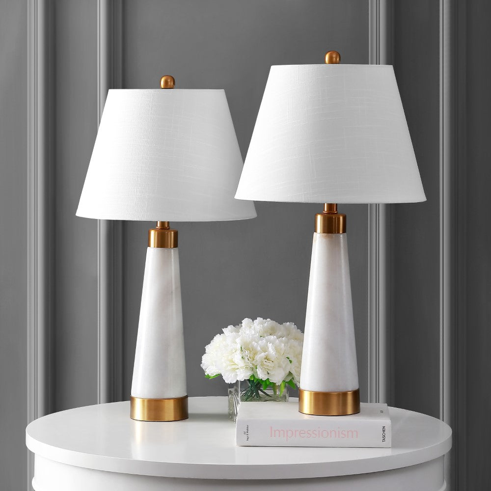 Doyle 26.5" Marble/Iron Gold Modern Column LED Table Lamp Set 2