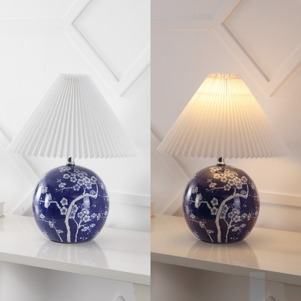 Dishu 19.5" Cottage Classic Chinoiserie Ceramic Orb LED Table Lamp with Pleated Shade