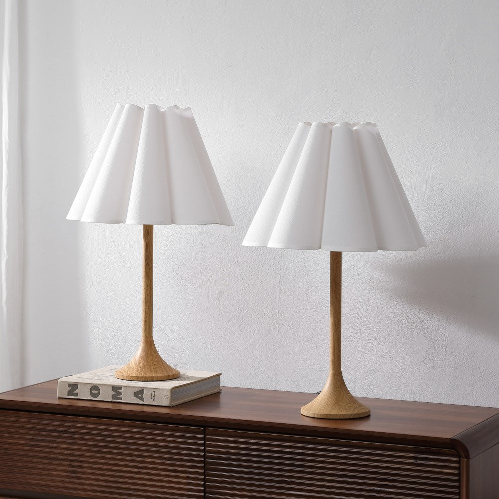 Auryon 25.5" Modern Coastal Pleated Shade Faux Wood Column LED Table Lamp
