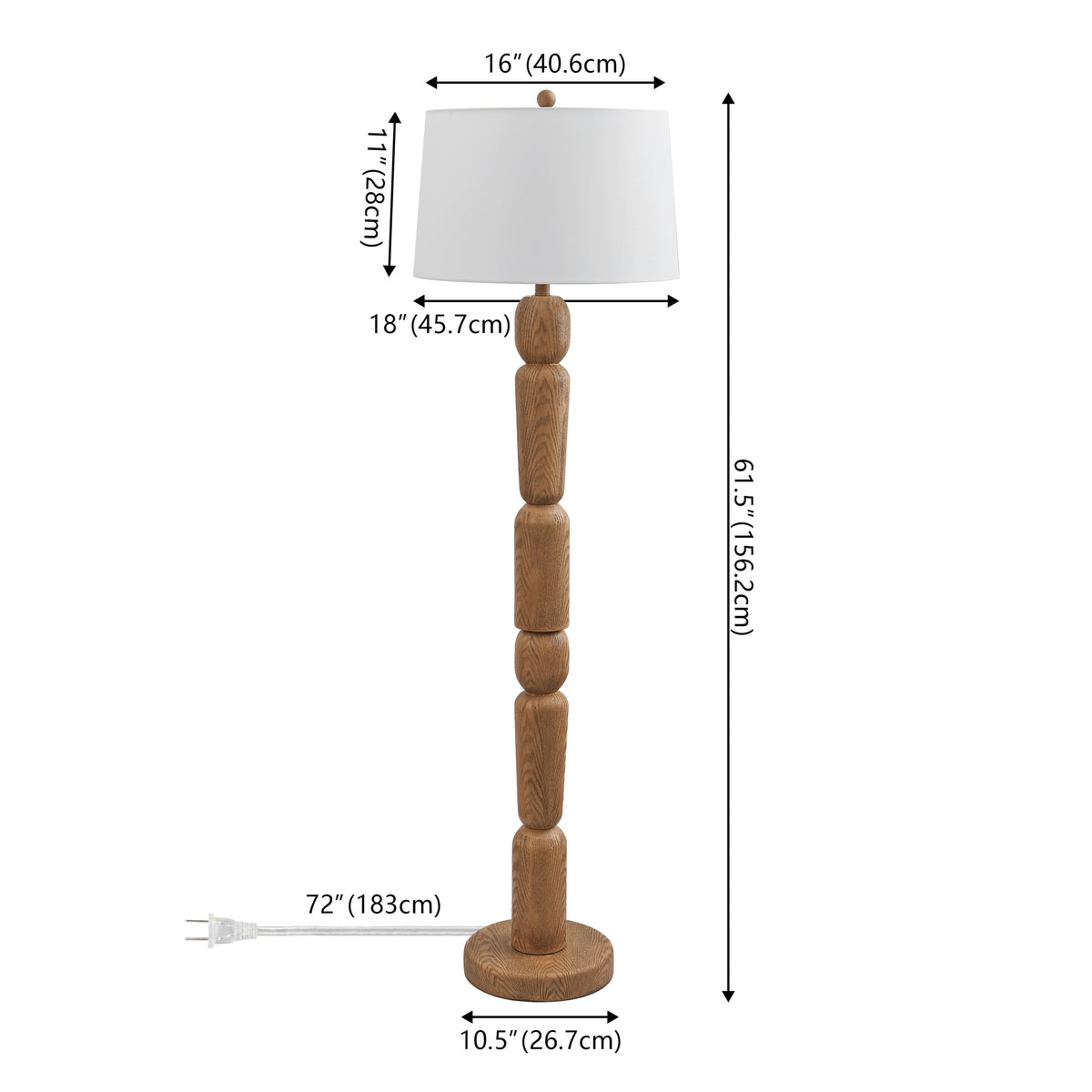 Elystra 61.5" Cottage Farmhouse Turned Resin/Iron LED Floor Lamp