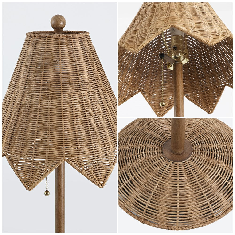 Excord 60.5" Traditional Coastal Rattan Scalloped LED Floor Lamp