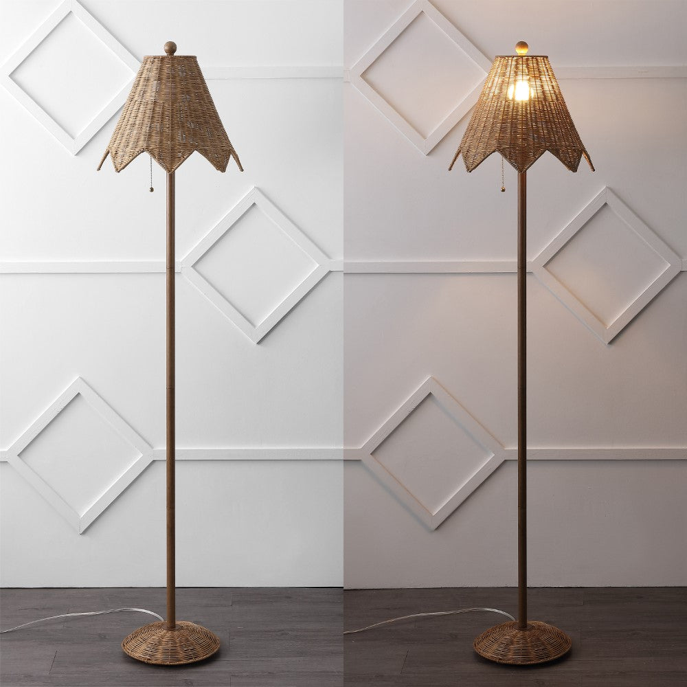 Excord 60.5" Traditional Coastal Rattan Scalloped LED Floor Lamp