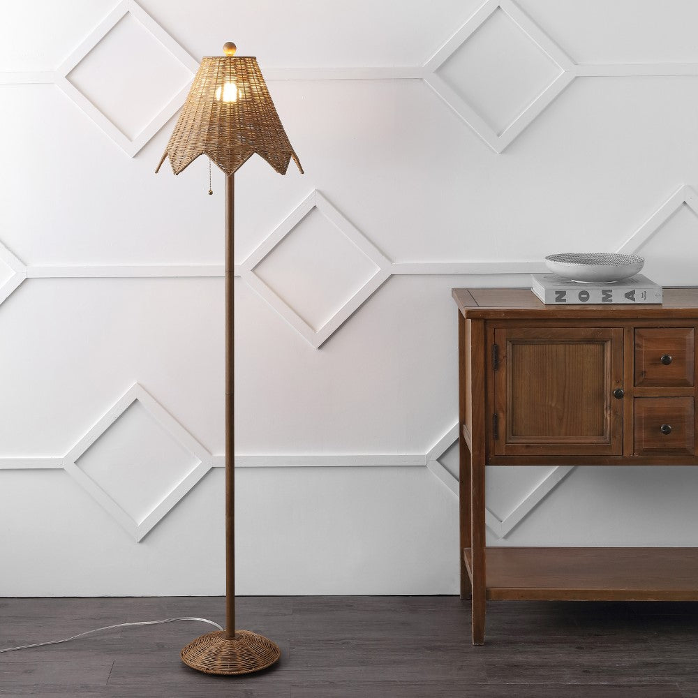Excord 60.5" Traditional Coastal Rattan Scalloped LED Floor Lamp