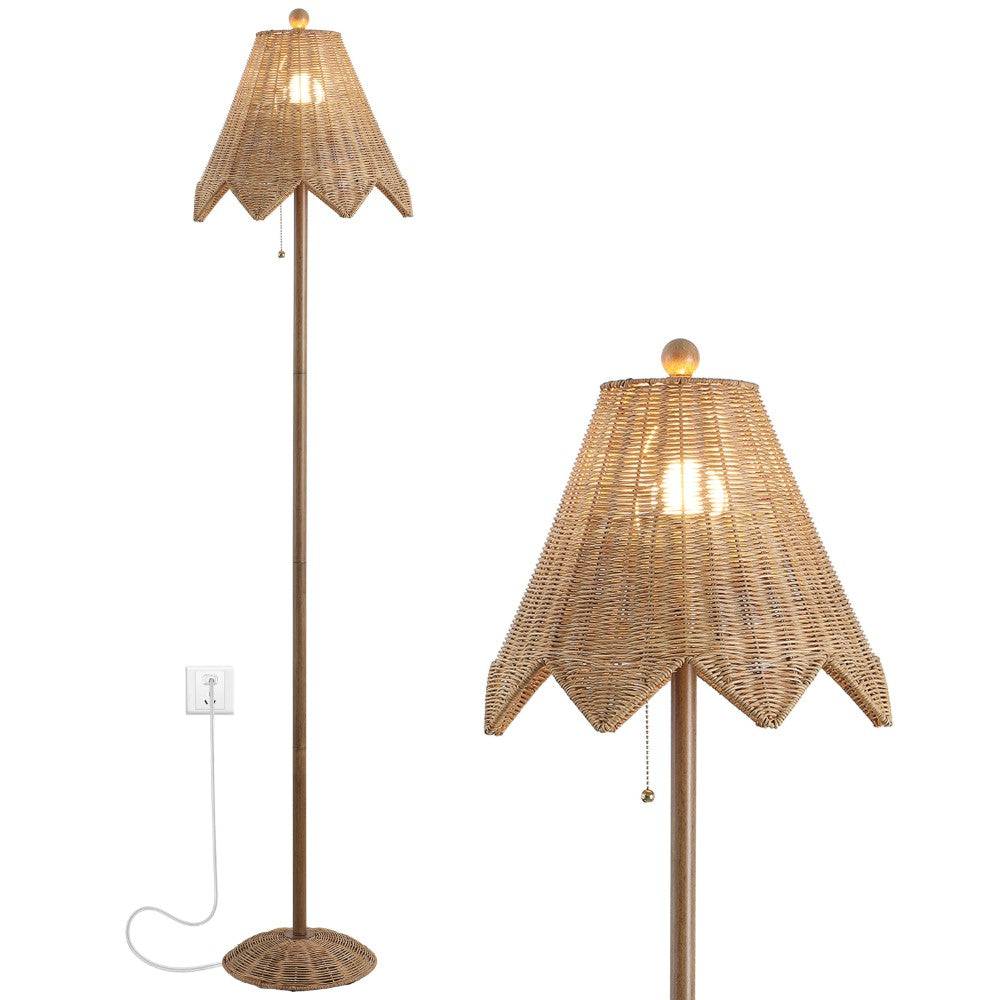 Excord 60.5" Traditional Coastal Rattan Scalloped LED Floor Lamp