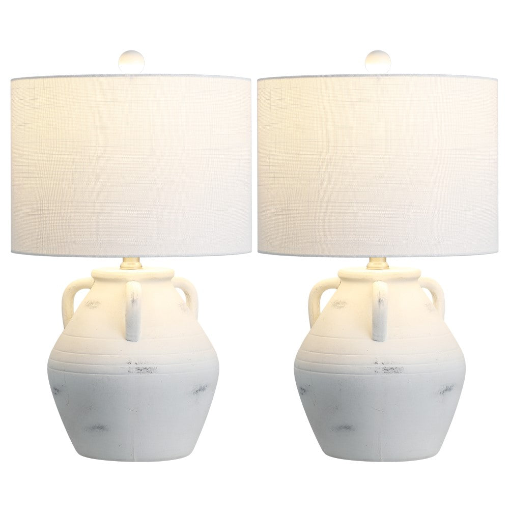 Azur 20.5" Rustic Coastal Pottery Jar LED Table Lamp Set 2