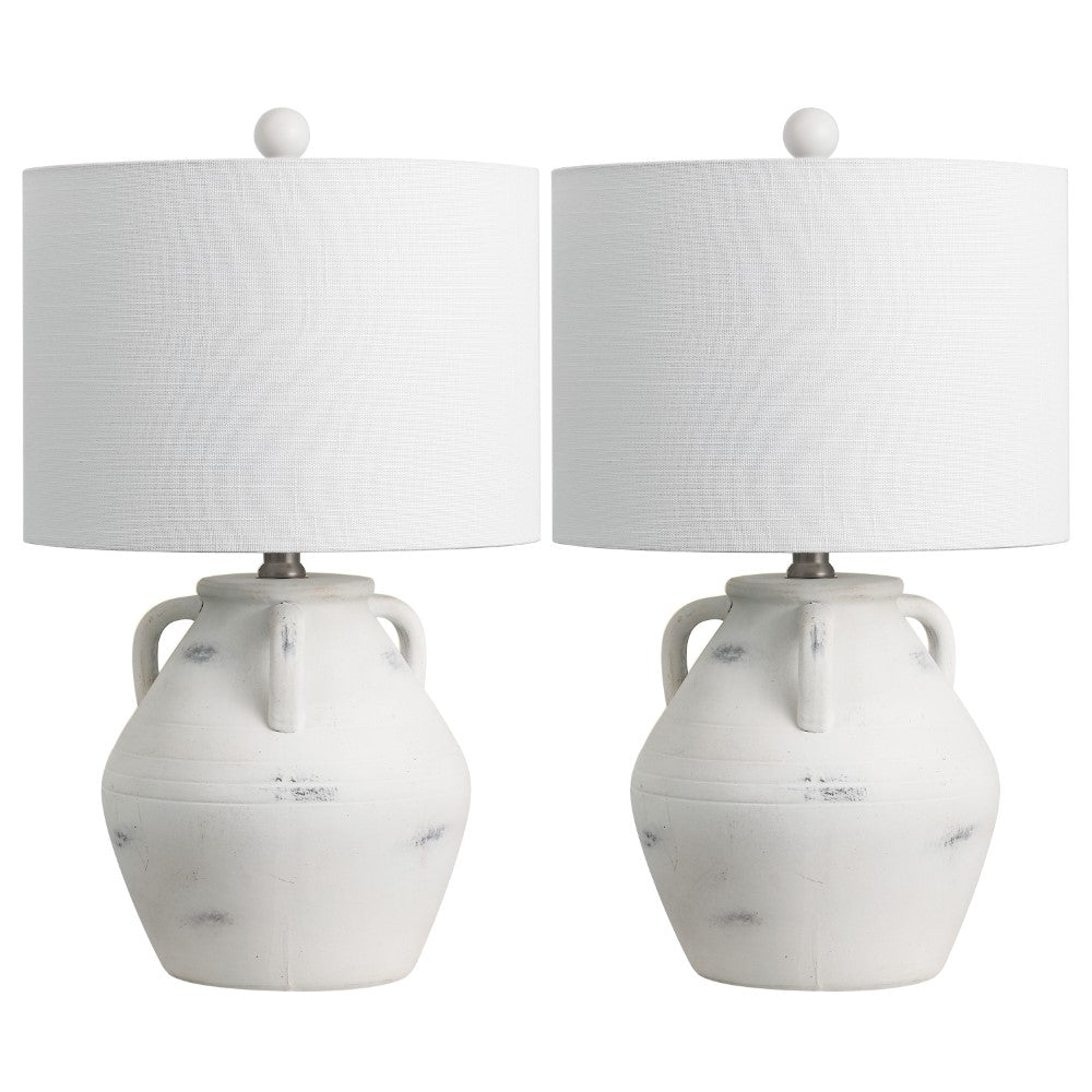 Azur 20.5" Rustic Coastal Pottery Jar LED Table Lamp Set 2