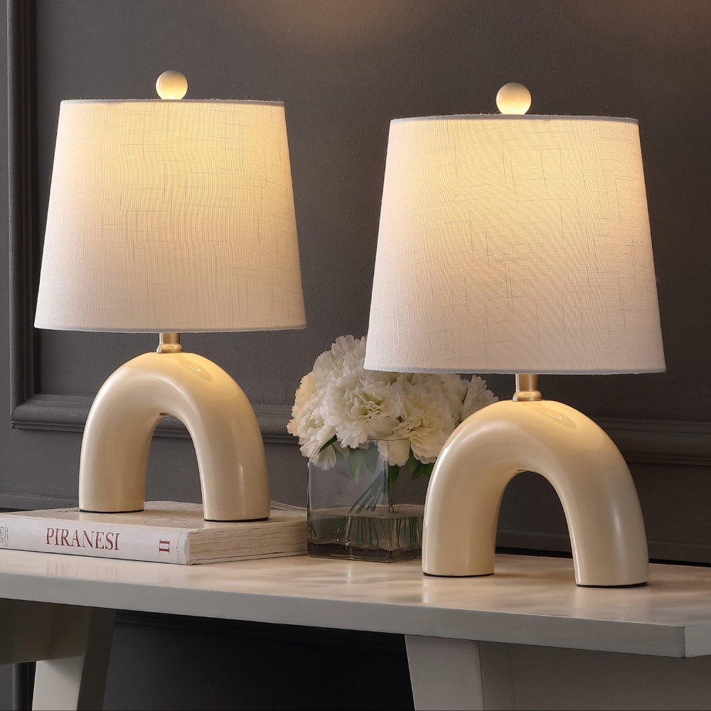 Nova 17.75" Scandinavian Minimalist Ceramic Arch LED Table Lamp Set 2