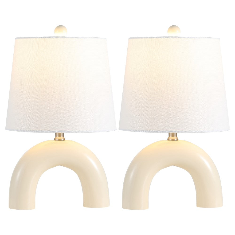 Nova 17.75" Scandinavian Minimalist Ceramic Arch LED Table Lamp Set 2