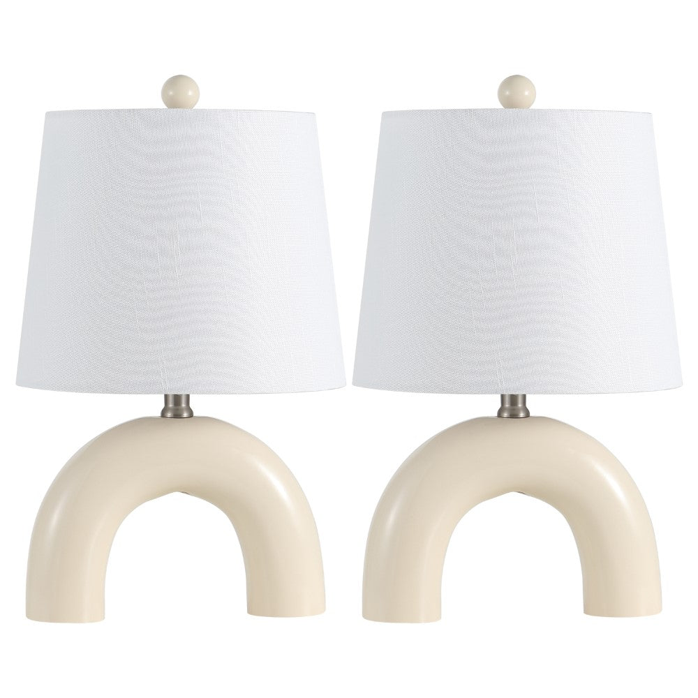 Nova 17.75" Scandinavian Minimalist Ceramic Arch LED Table Lamp Set 2