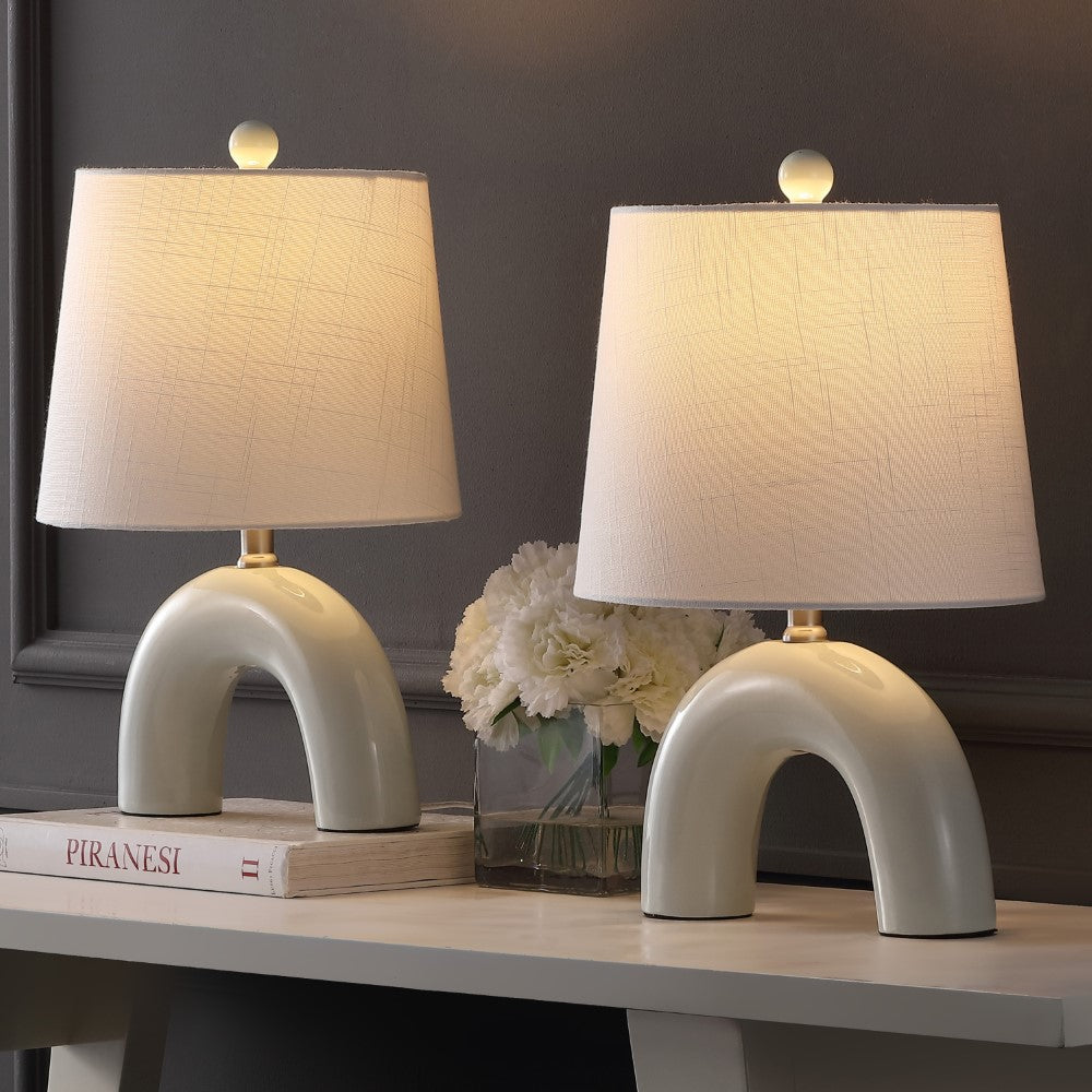 Nova 17.75" Scandinavian Minimalist Ceramic Arch LED Table Lamp Set 2