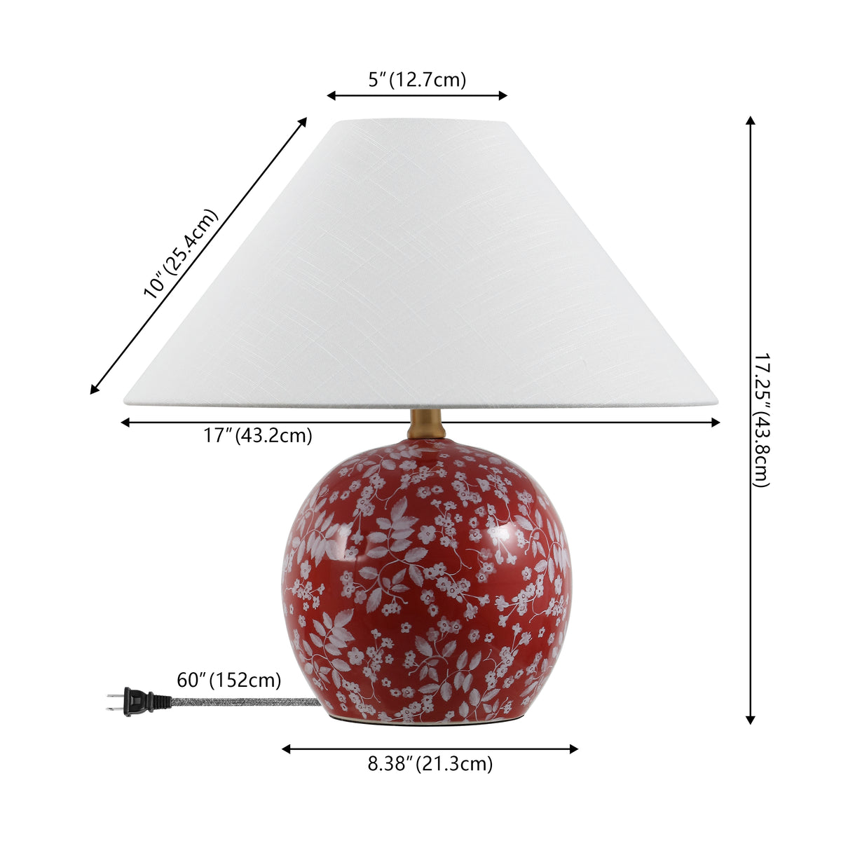 Elixor 17.25" Modern Cottage Floral Ceramic Globe LED Table Lamp