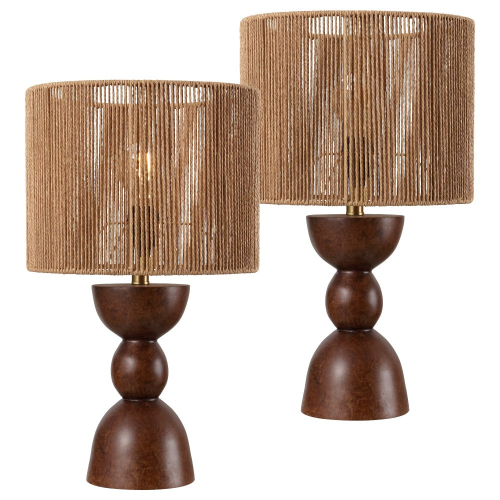 Sherry 22" Bohemian Coastal Hourglass Totem Resin with Hand-Woven Paper Rope Drum Shade LED Table Lamp