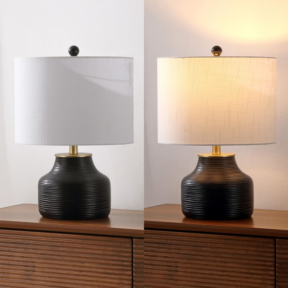 Malone 20" Modern Transitional Ribbed Tapered Ginger Jar Resin/Metal LED Table Lamp