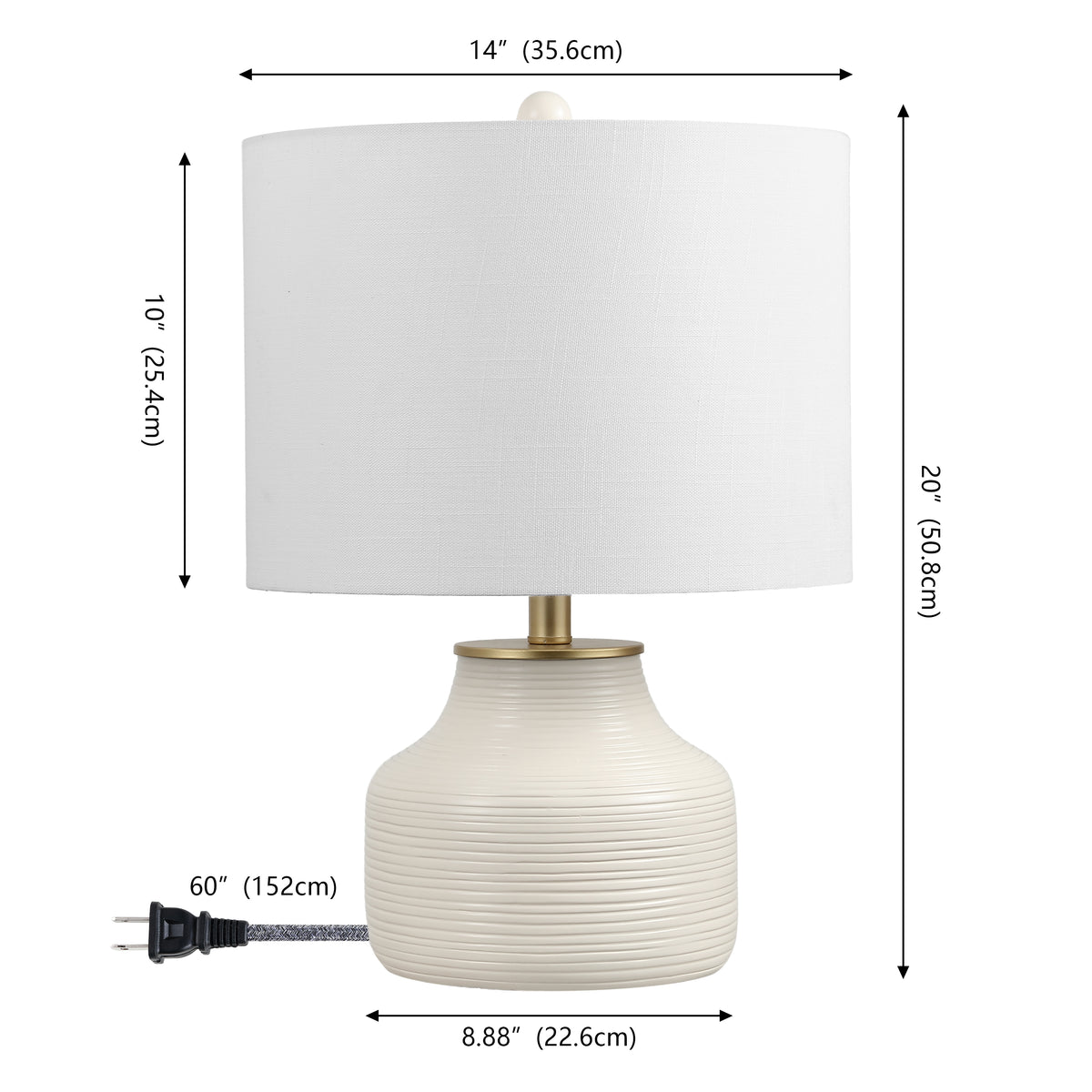 Malone 20" Modern Transitional Ribbed Tapered Ginger Jar Resin/Metal LED Table Lamp