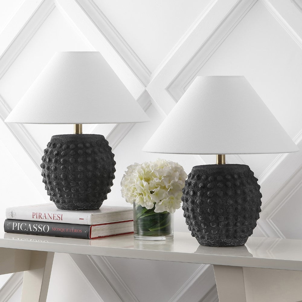 Willow 18.25" Minimalist Scandinavian Ceramic/Iron Hobnail LED Table Lamp Set 2