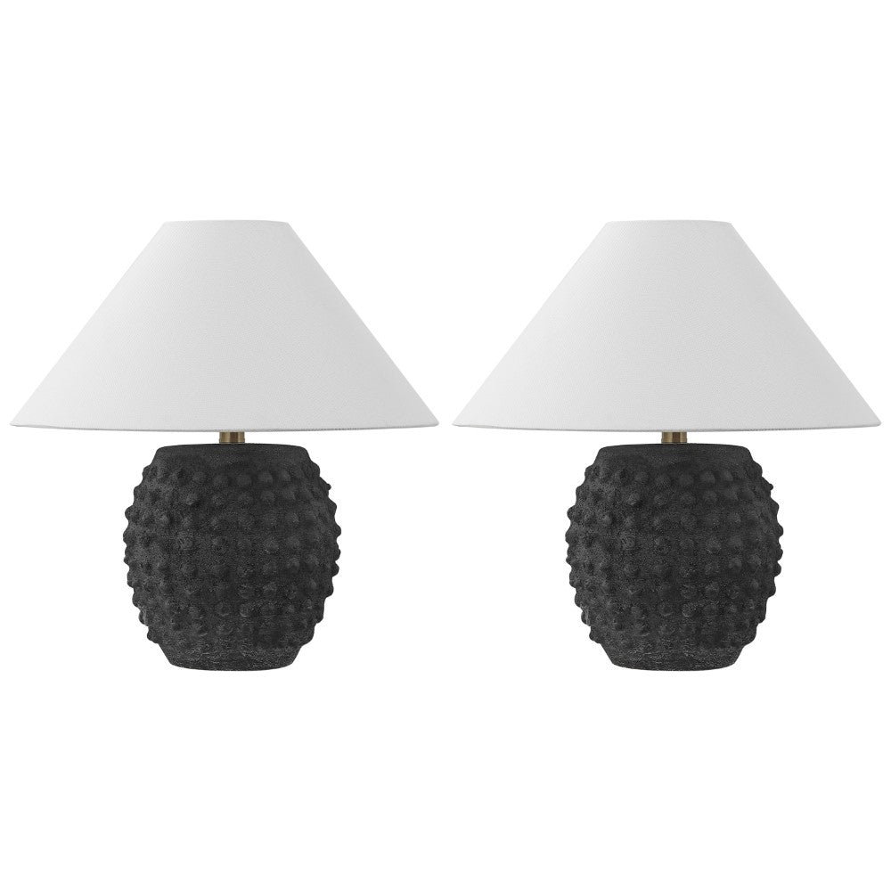 Willow 18.25" Minimalist Scandinavian Ceramic/Iron Hobnail LED Table Lamp Set 2