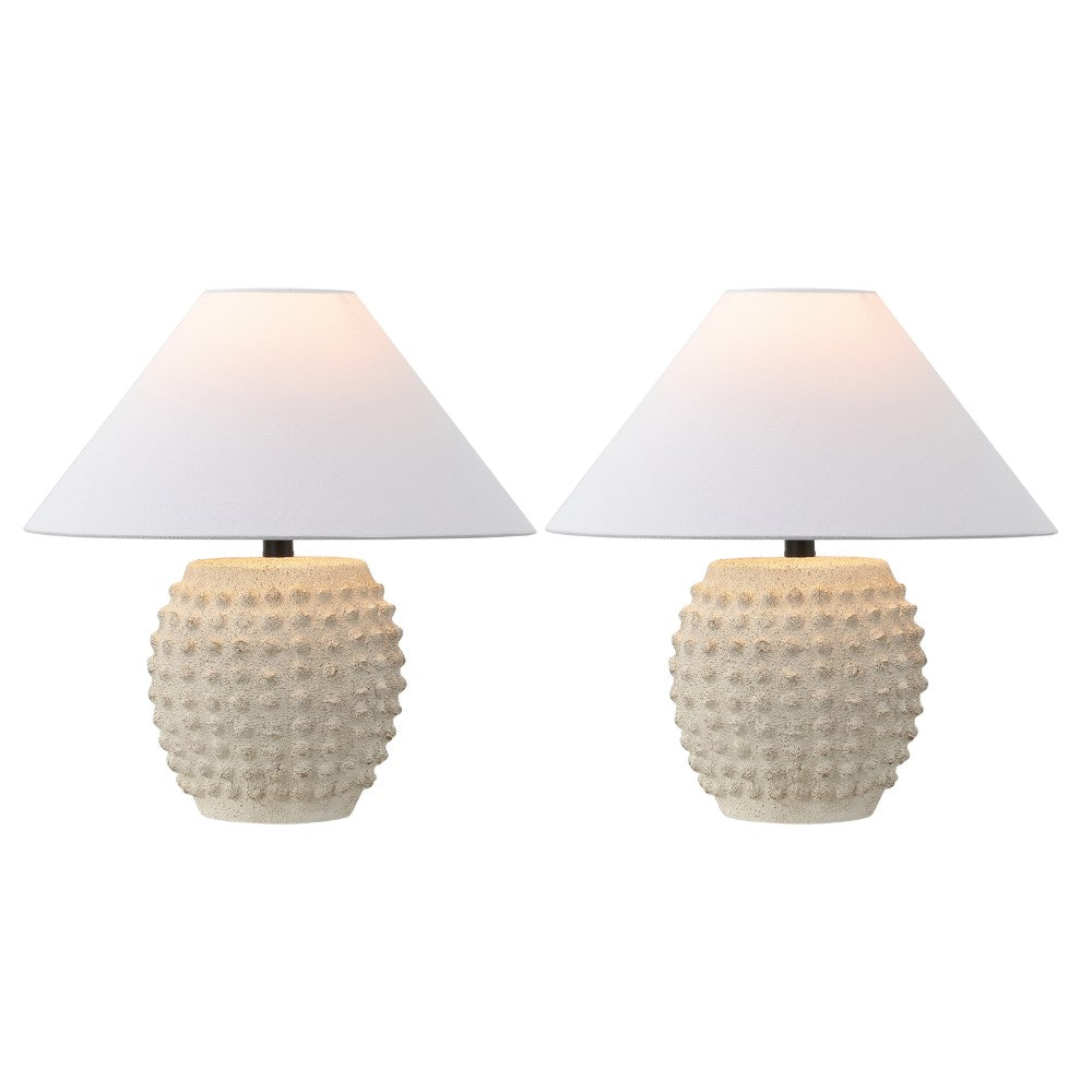 Willow 18.25" Minimalist Scandinavian Ceramic/Iron Hobnail LED Table Lamp Set 2