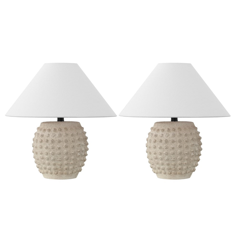 Willow 18.25" Minimalist Scandinavian Ceramic/Iron Hobnail LED Table Lamp Set 2