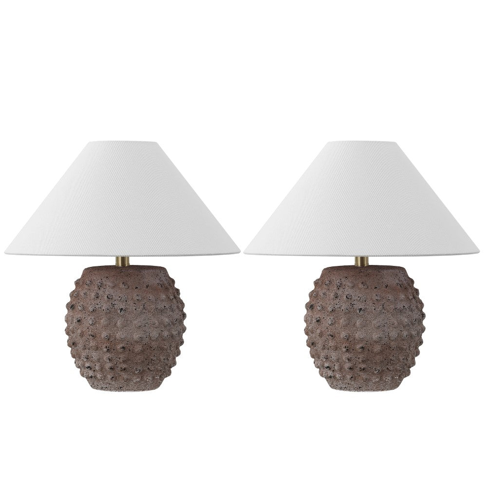 Willow 18.25" Minimalist Scandinavian Ceramic/Iron Hobnail LED Table Lamp Set 2