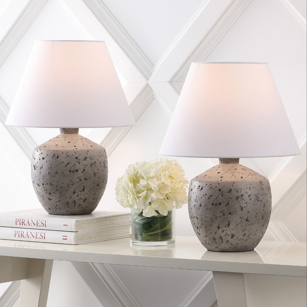 Dahlia 18" Minimalist Scandinavian Concrete Effect Resin/Iron LED Table Lamp Set 2