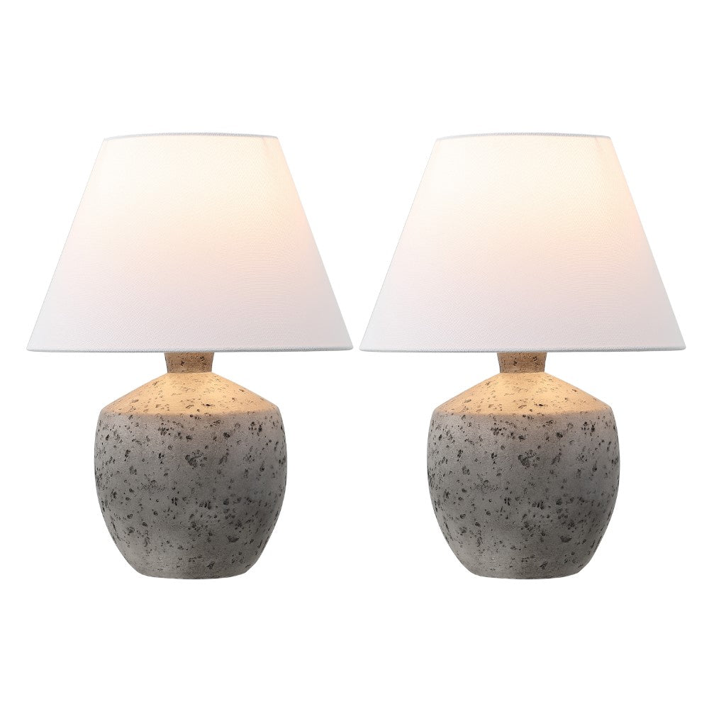 Dahlia 18" Minimalist Scandinavian Concrete Effect Resin/Iron LED Table Lamp Set 2