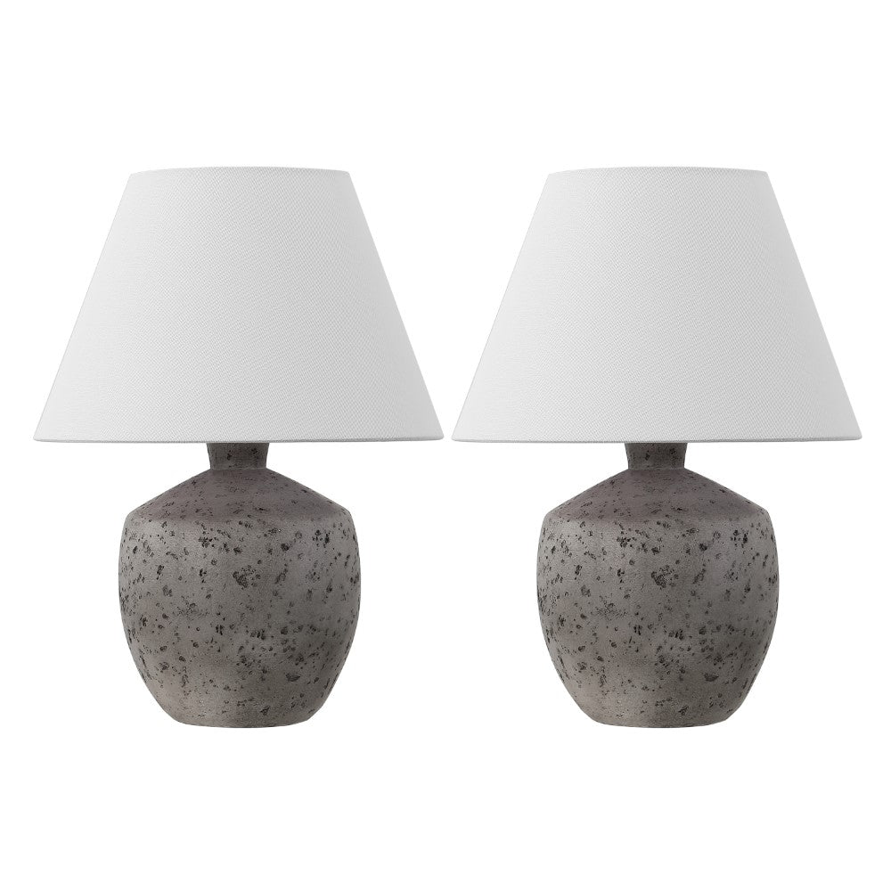 Dahlia 18" Minimalist Scandinavian Concrete Effect Resin/Iron LED Table Lamp Set 2