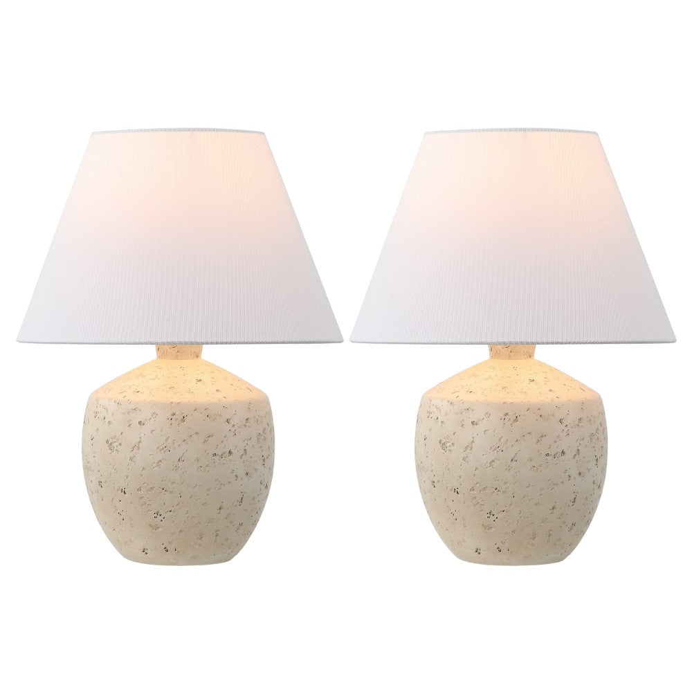 Dahlia 18" Minimalist Scandinavian Concrete Effect Resin/Iron LED Table Lamp Set 2