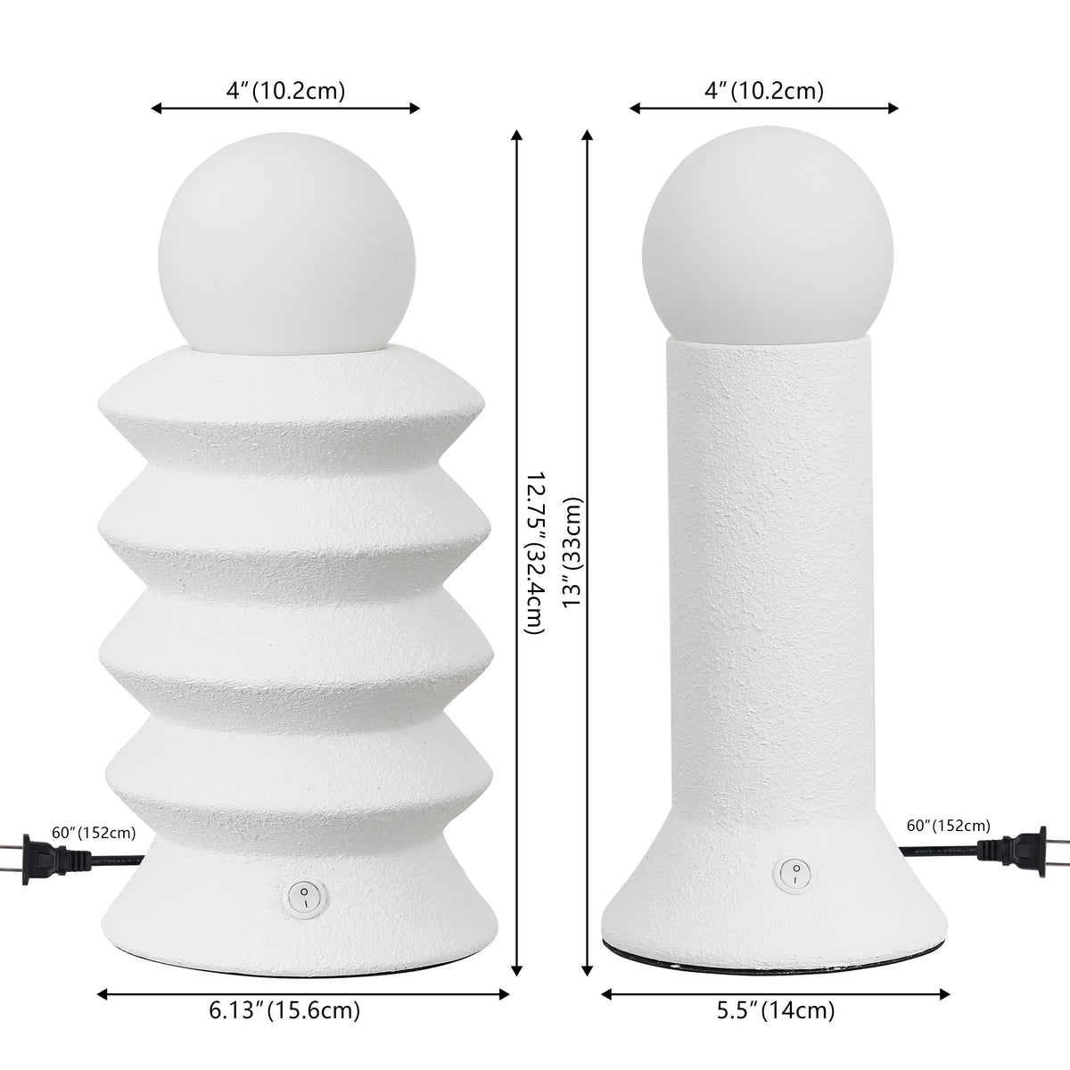 Onyx 13" Modern Scandinavian Ceramic/Glass Geometric Integrated LED Table Lamp, Set of 2