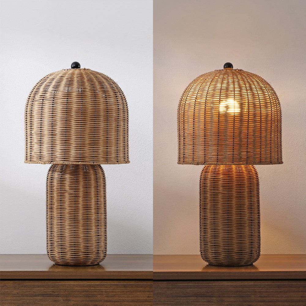 Falcon 22.5" Modern Coastal Woven Rattan Arched LED Table Lamp