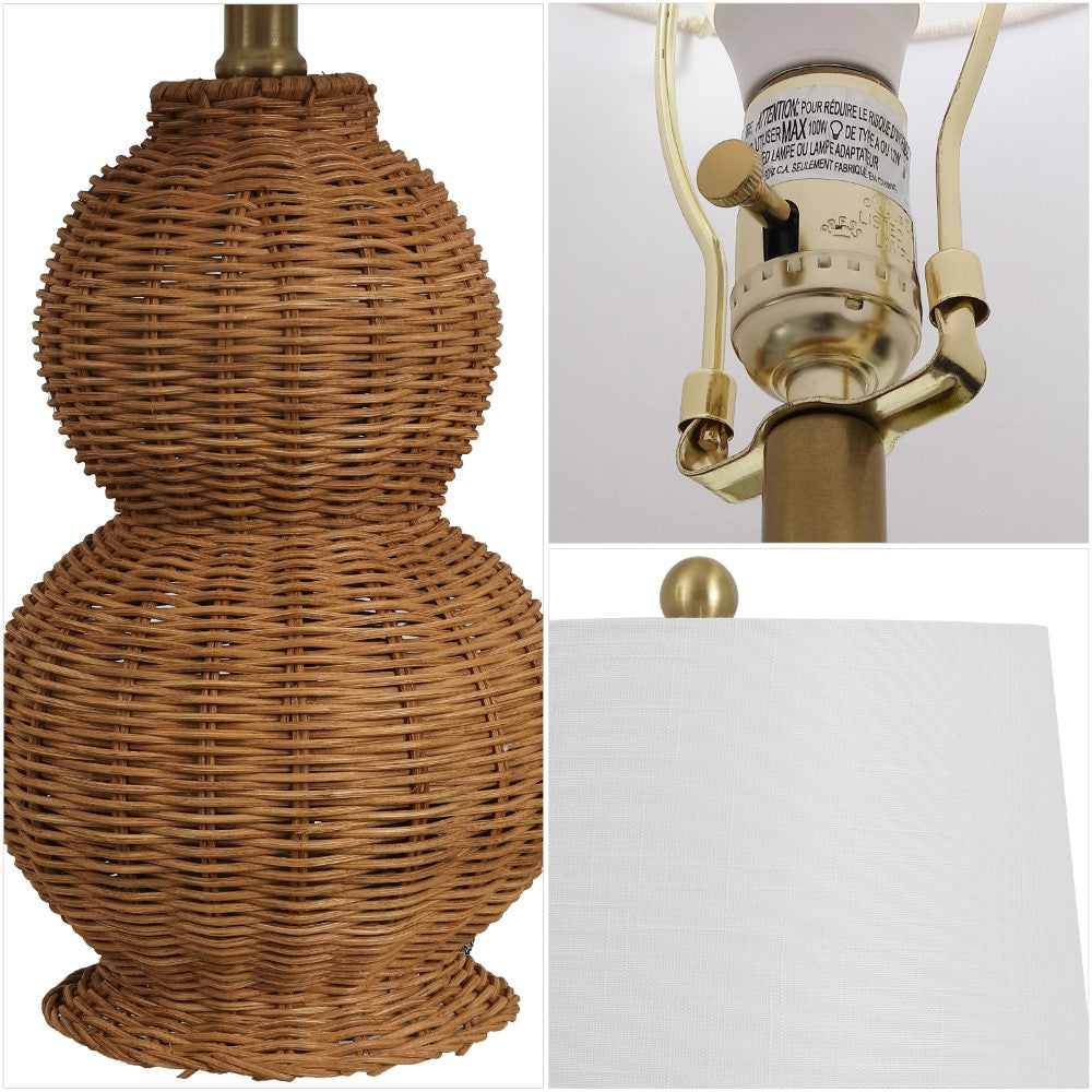Fawn 23" Modern Coastal Woven Rattan Gourd LED Table Lamp, Set of 2