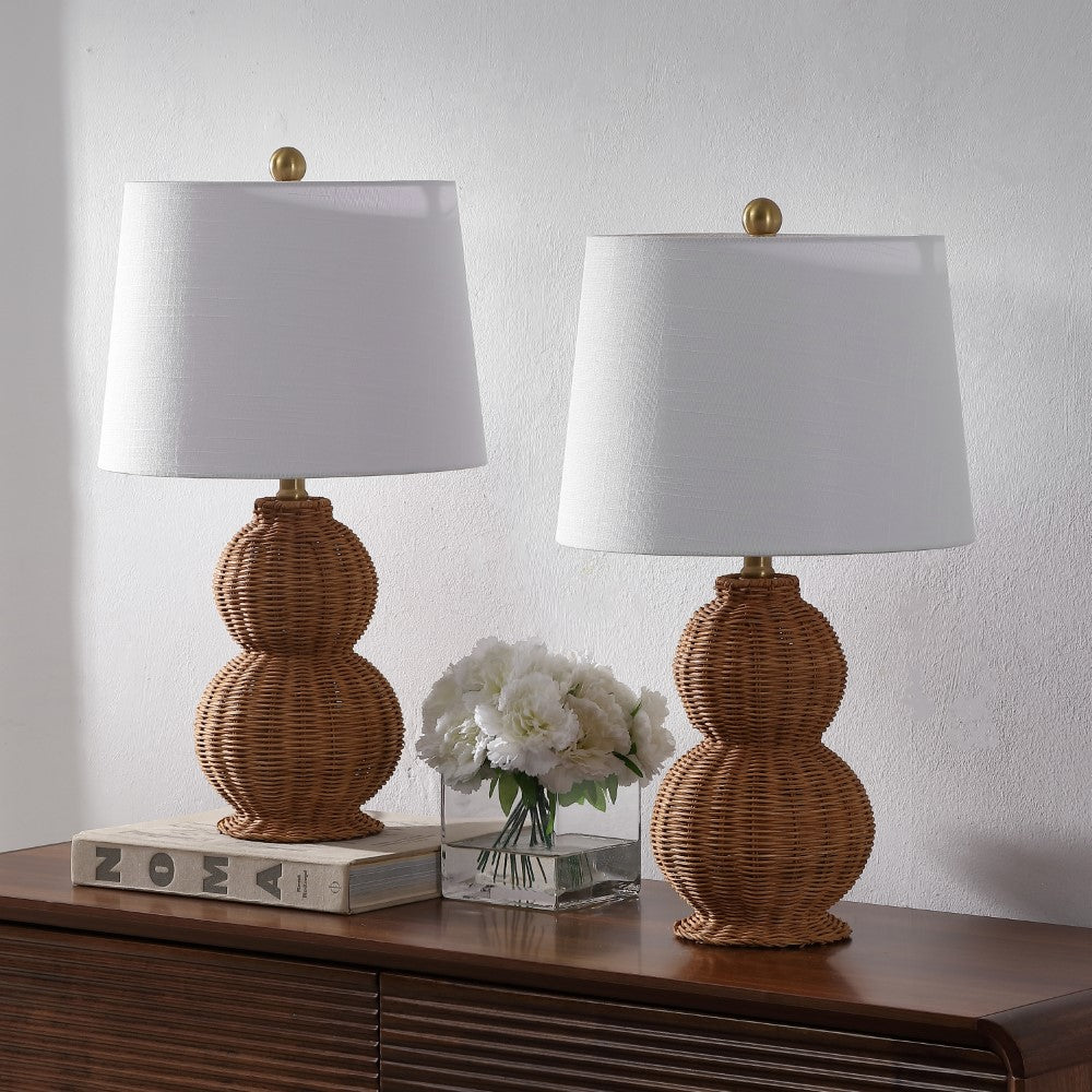 Fawn 23" Modern Coastal Woven Rattan Gourd LED Table Lamp, Set of 2