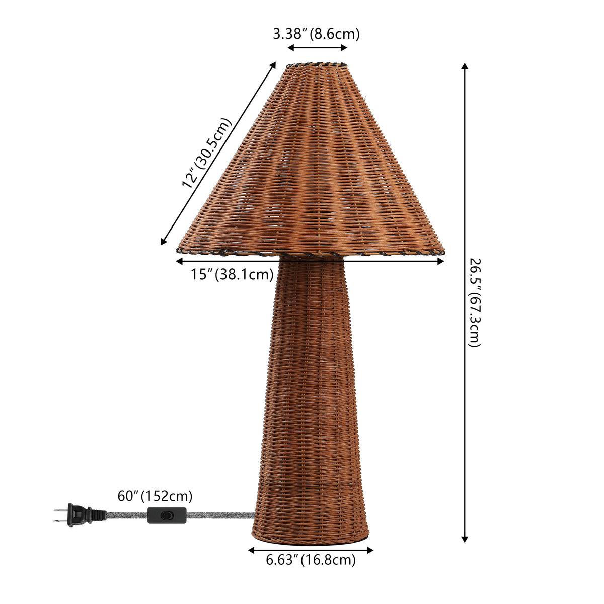 Phoenix 26.5" Modern Coastal Woven Rattan Tapered Cylinder LED Table Lamp