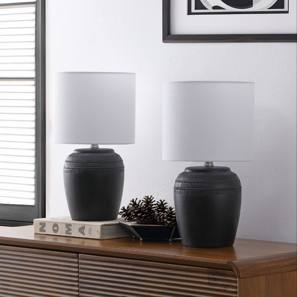 Fawn 16.75" Traditional Rustic Reeded Ceramic Vase LED Table Lamp, Set of 2