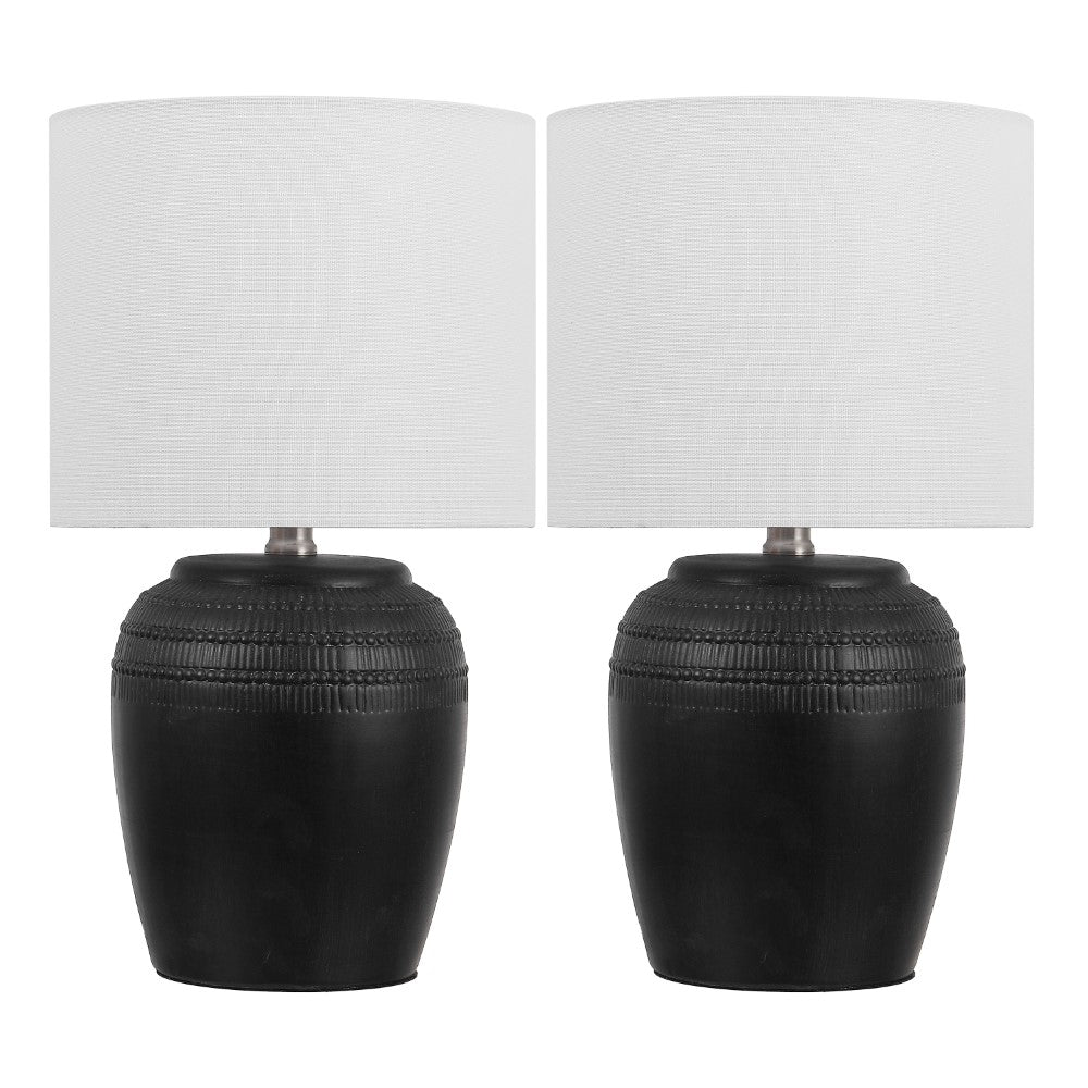 Fawn 16.75" Traditional Rustic Reeded Ceramic Vase LED Table Lamp, Set of 2