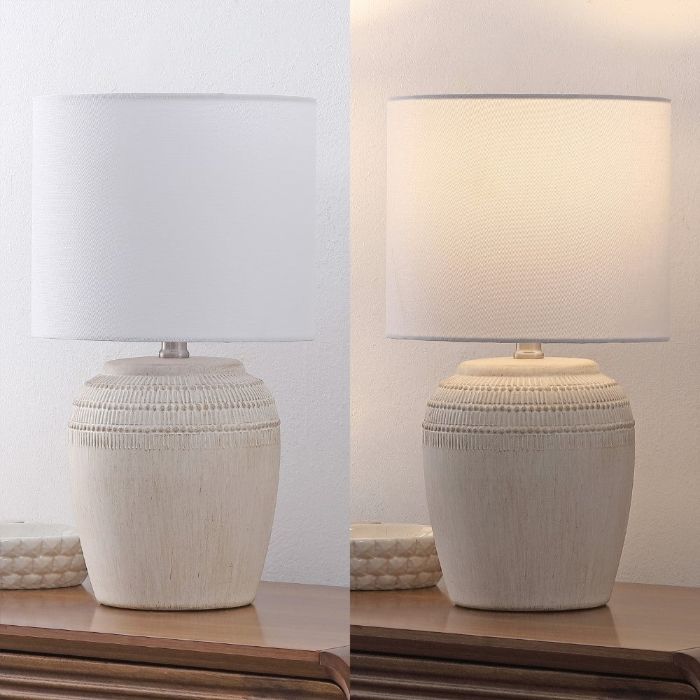 Fawn 16.75" Traditional Rustic Reeded Ceramic Vase LED Table Lamp, Set of 2