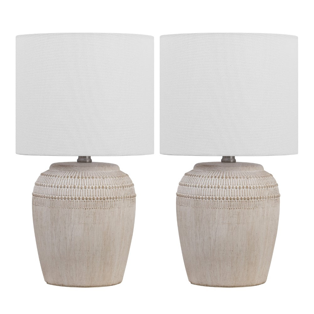 Fawn 16.75" Traditional Rustic Reeded Ceramic Vase LED Table Lamp, Set of 2