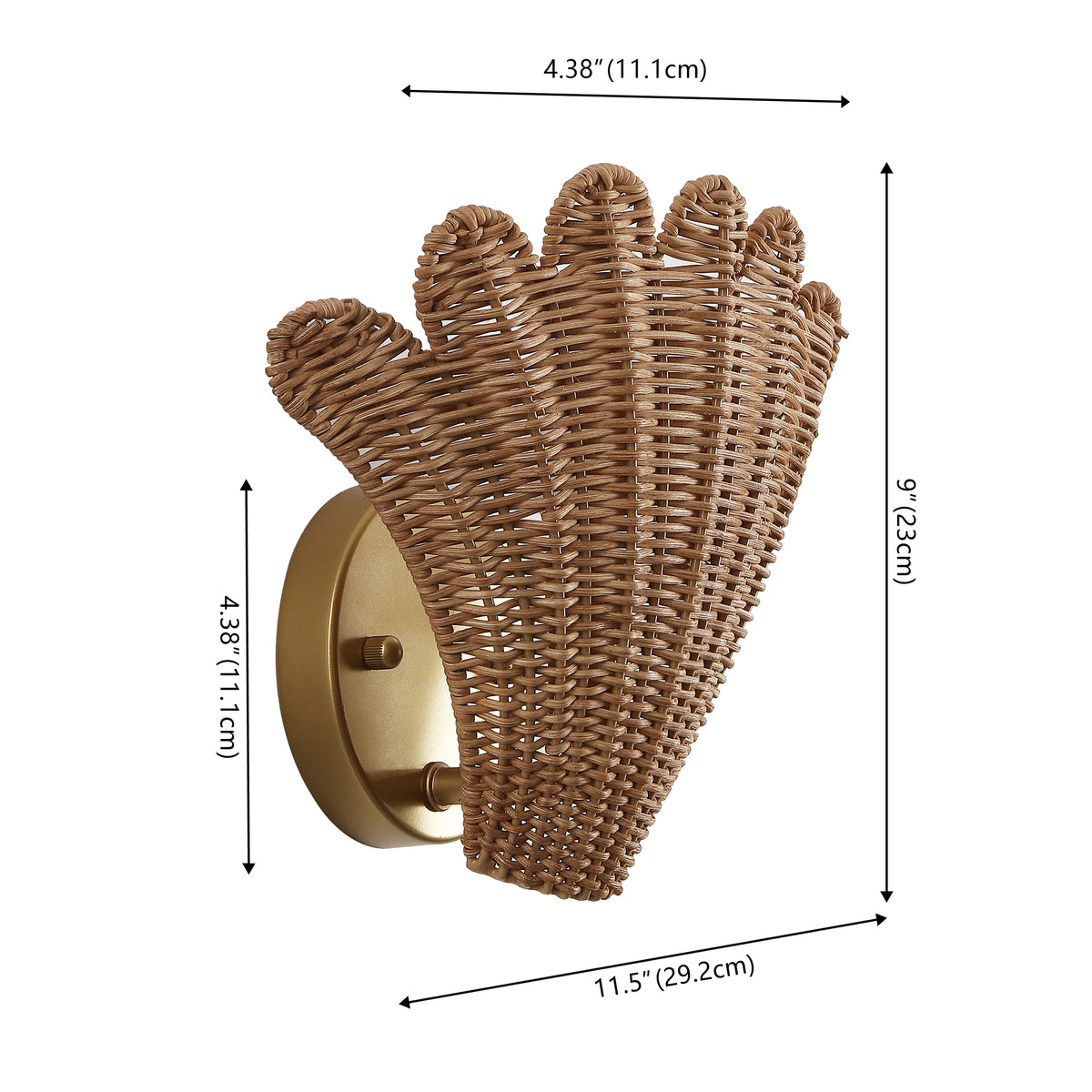 Pine 11.5" Vintage Coastal 1-Light Rattan Scallop Shell LED Wall Sconce Set 2